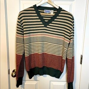 VTG 70s / 80s Repage acrylic knit v neck sweater w/ horizontal stripes sz XL